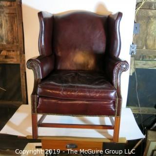 Furniture: Vintage: Antique: HEAVY Leather Office Arm Chair Burgundy Leather (cracked leather)