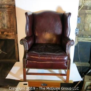 Furniture: Vintage: Antique: HEAVY Leather Office Arm Chair Burgundy Leather (cracked leather)