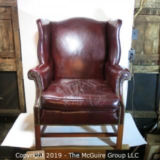 Furniture: Vintage: Antique: HEAVY Leather Office Arm Chair Burgundy Leather (cracked leather)