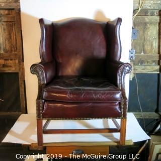 Furniture: Vintage: Antique: HEAVY Leather Office Arm Chair Burgundy Leather (cracked leather)