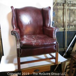 Furniture: Vintage: Antique: HEAVY Leather Office Arm Chair Burgundy Leather (cracked leather)