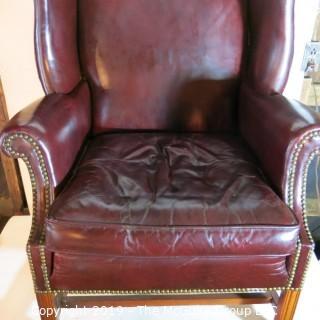 Furniture: Vintage: Antique: HEAVY Leather Office Arm Chair Burgundy Leather (cracked leather)