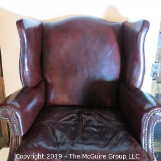 Furniture: Vintage: Antique: HEAVY Leather Office Arm Chair Burgundy Leather (cracked leather)