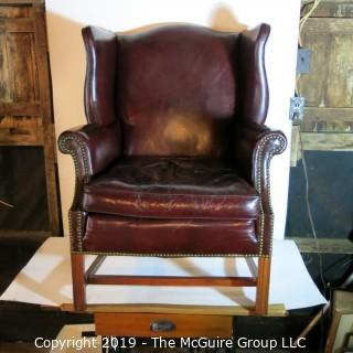 Furniture: Vintage: Antique: HEAVY Leather Office Arm Chair Burgundy Leather (cracked leather)