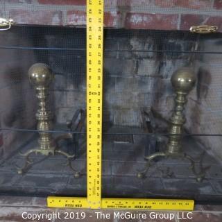 Furniture: Vintage: Antique: Fireplace Items: Andirons, Screen, Tool Set; 51W 8D x 33"T