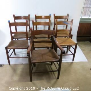 Furniture: Vintage: Antique: (6) Coil Woven Ladder-back side chairs and (1) Arm Chair; 19W x 15D x 35"T