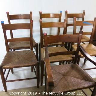 Furniture: Vintage: Antique: (6) Coil Woven Ladder-back side chairs and (1) Arm Chair; 19W x 15D x 35"T