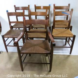 Furniture: Vintage: Antique: (6) Coil Woven Ladder-back side chairs and (1) Arm Chair; 19W x 15D x 35"T