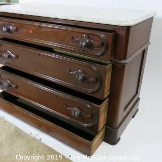 Furniture: Vintage: Antique: 3-Drawer Chest w/White Marble Top (hidden lower 4th drawer)