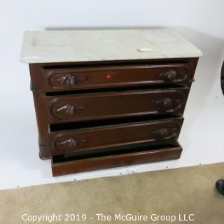 Furniture: Vintage: Antique: 3-Drawer Chest w/White Marble Top (hidden lower 4th drawer)