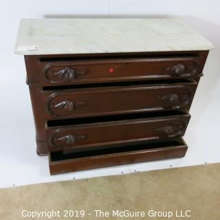 Furniture: Vintage: Antique: 3-Drawer Chest w/White Marble Top (hidden lower 4th drawer)