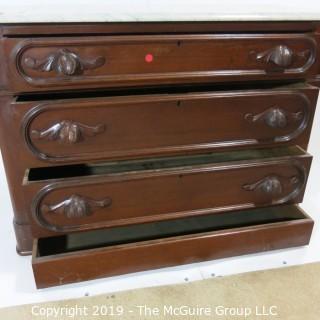 Furniture: Vintage: Antique: 3-Drawer Chest w/White Marble Top (hidden lower 4th drawer)