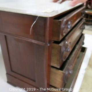 Furniture: Vintage: Antique: 3-Drawer Chest w/White Marble Top (hidden lower 4th drawer)