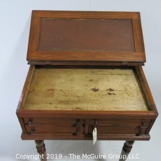 Furniture: Vintage: Antique: Standup Writing Desk Felt top, 4-drawers, Spindle Legs; 30W x 21D 37"T 