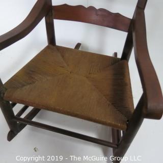 Furniture: Vintage: Antique: Coil Woven Ladder-back Rocking Chair Spindle; 23 1/2W x 16D x 41"T