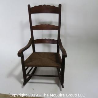 Furniture: Vintage: Antique: Coil Woven Ladder-back Rocking Chair Spindle; 23 1/2W x 16D x 41"T