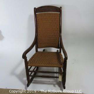 Furniture: Vintage: Antique: Tri-strand Cain Woven Rocking Arm Chair Spindle