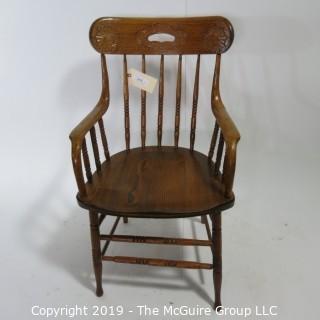 Furniture: Vintage: Antique: Arm Chair: Spindle: Embossed Wood; 21W x 18D x 36"T