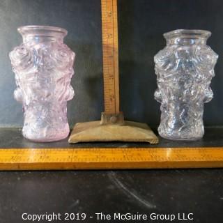 Glass: EAPG: 2 'Rose' embossed vases