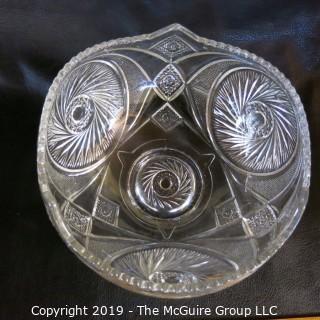 Glass: EAPG: Tri-section Punch Bowl and Matching Glasses - Possibly Fostoria? Pin-wheel Pattern