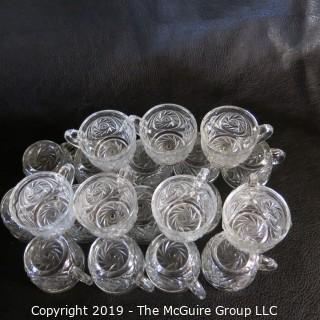 Glass: EAPG: Tri-section Punch Bowl and Matching Glasses - Possibly Fostoria? Pin-wheel Pattern