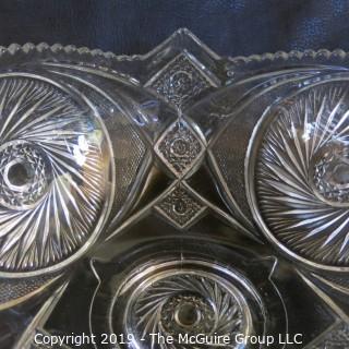 Glass: EAPG: Tri-section Punch Bowl and Matching Glasses - Possibly Fostoria? Pin-wheel Pattern