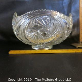 Glass: EAPG: Tri-section Punch Bowl and Matching Glasses - Possibly Fostoria? Pin-wheel Pattern