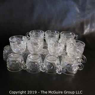 Glass: EAPG: Tri-section Punch Bowl and Matching Glasses - Possibly Fostoria? Pin-wheel Pattern