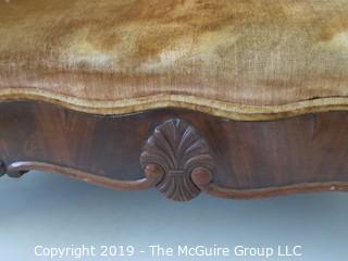 Furniture: Vintage: Antique: Victorian Velvet Sofa/Settee with Floral and Acanthus Carved Top; Flame veneers; 66W x 26D x 33"T