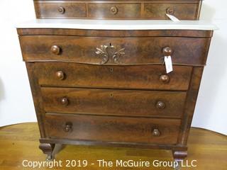 Furniture: Vintage: Antique: 4-Drawer Chest w/White Marble Top and tilt mirror; chest is 43 1/2W x 48"T; mirror is 45 1/2"T (marble slides off for transport)