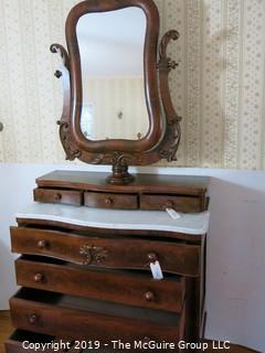 Furniture: Vintage: Antique: 4-Drawer Chest w/White Marble Top and tilt mirror; chest is 43 1/2W x 48"T; mirror is 45 1/2"T (marble slides off for transport)