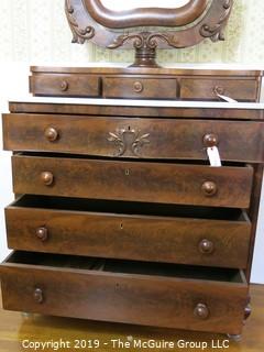 Furniture: Vintage: Antique: 4-Drawer Chest w/White Marble Top and tilt mirror; chest is 43 1/2W x 48"T; mirror is 45 1/2"T (marble slides off for transport)