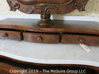 Furniture: Vintage: Antique: 4-Drawer Chest w/White Marble Top and tilt mirror; chest is 43 1/2W x 48"T; mirror is 45 1/2"T (marble slides off for transport)