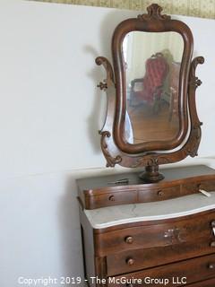 Furniture: Vintage: Antique: 4-Drawer Chest w/White Marble Top and tilt mirror; chest is 43 1/2W x 48"T; mirror is 45 1/2"T (marble slides off for transport)