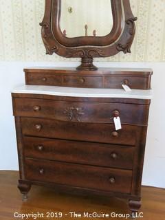 Furniture: Vintage: Antique: 4-Drawer Chest w/White Marble Top and tilt mirror; chest is 43 1/2W x 48"T; mirror is 45 1/2"T (marble slides off for transport)