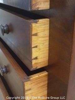 Furniture: Vintage: Antique: 4-Drawer Flame Veneer Chest with Bun Feet; 45W x 20D x 45"T