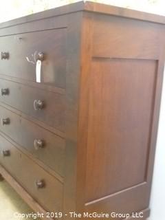 Furniture: Vintage: Antique: 4-Drawer Flame Veneer Chest with Bun Feet; 45W x 20D x 45"T