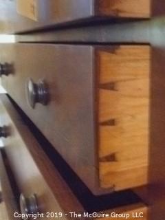 Furniture: Vintage: Antique: 4-Drawer Flame Veneer Chest with Bun Feet; 45W x 20D x 45"T