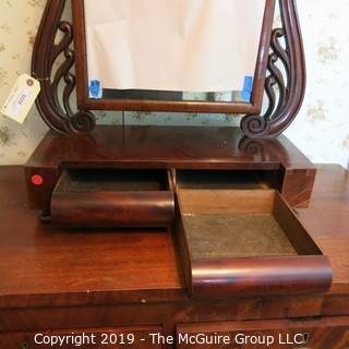 Furniture: Vintage: Antique: 2 Drawer Swing Dressing Table Mirror w/ side lyre motif; 21W x 10D x 30"T