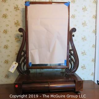 Furniture: Vintage: Antique: 2 Drawer Swing Dressing Table Mirror w/ side lyre motif; 21W x 10D x 30"T