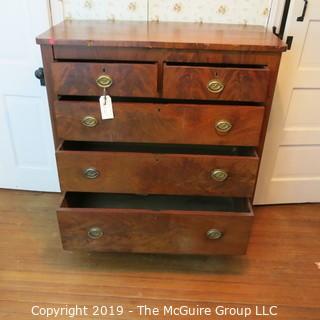 Furniture: Vintage: Antique: 5-Drawer Mahogany Chest; bookmatched veneers; keyed; 40W x 20D x 44"T