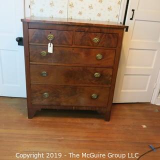 Furniture: Vintage: Antique: 5-Drawer Mahogany Chest; bookmatched veneers; keyed; 40W x 20D x 44"T