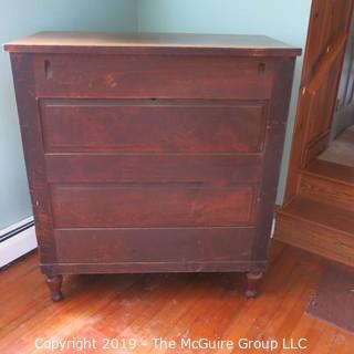 Furniture: Vintage: Antique: Empire Tall Chest with Lyre and Scrolled Legs, bookmatched flame veneers; 2-drawers over two doors; 43W x 22D x 48"T