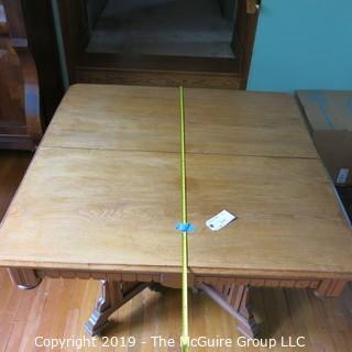 Furniture: Vintage: Antique: Eastlake Victorian Square Pedestal Dining Table w/ 5 leaves; 44" square top; each leaf 11"W; height of table 29 1/4"T 