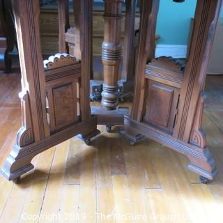 Furniture: Vintage: Antique: Eastlake Victorian Square Pedestal Dining Table w/ 5 leaves; 44" square top; each leaf 11"W; height of table 29 1/4"T 