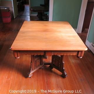 Furniture: Vintage: Antique: Eastlake Victorian Square Pedestal Dining Table w/ 5 leaves; 44" square top; each leaf 11"W; height of table 29 1/4"T 