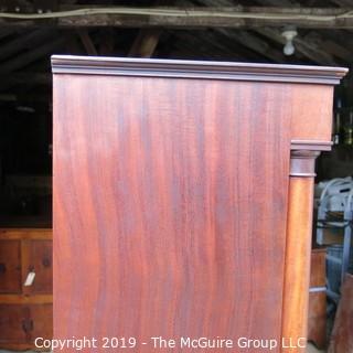 Furniture: Antique: Bookcase circa 1900; lattice over glass front; sold by Frederick Loeser and Co., Brooklyn, NY; 41W x 15D x 64"T