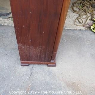 Furniture: Antique: Bookcase circa 1900; lattice over glass front; sold by Frederick Loeser and Co., Brooklyn, NY; 41W x 15D x 64"T