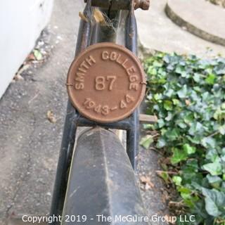 Collectible: Antique: Bicycle: circa 1940; Columbia w/ 1943-44 Smith College Plate; Northampton, MA. License