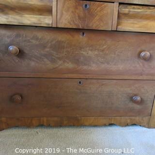 Furniture: Vintage: Antique: 2 piece Secretary with Beaded Wooden Border and Excellent Flame Veneers; 40 x 21 x 80"T 